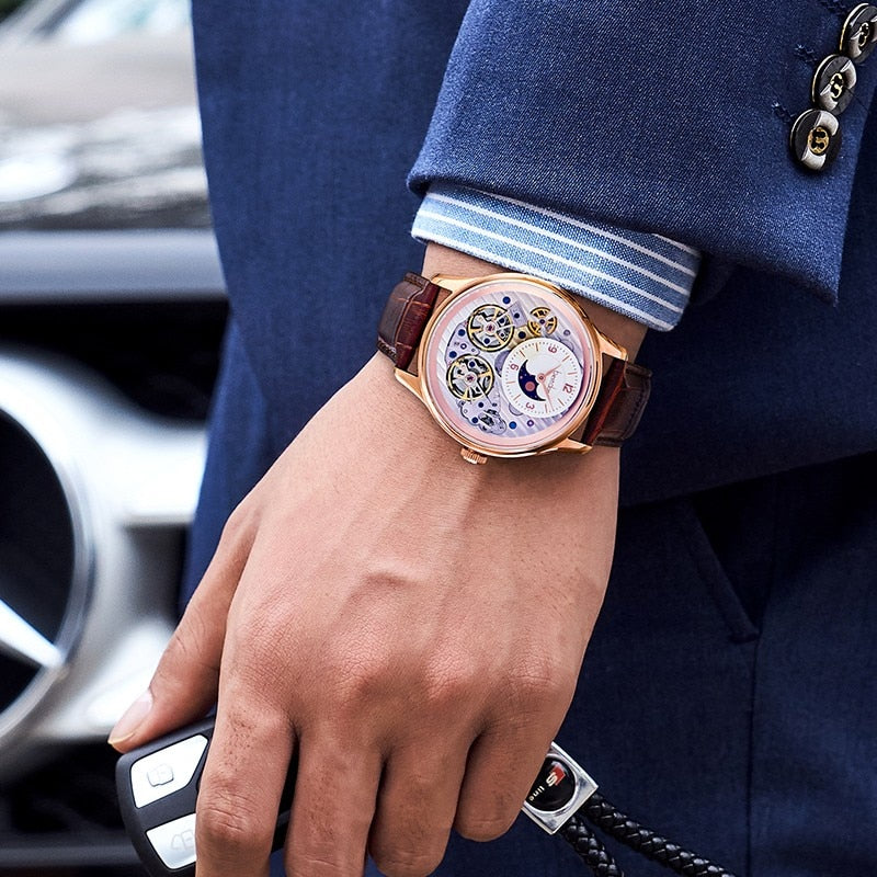 Bestdon-reloj con doble mecanismo Tourbillon para hombre, accesorio masculino de pulsera resistente al agua con mecanismo automático, complemento mecánico suizo de marca de lujo, 7164
