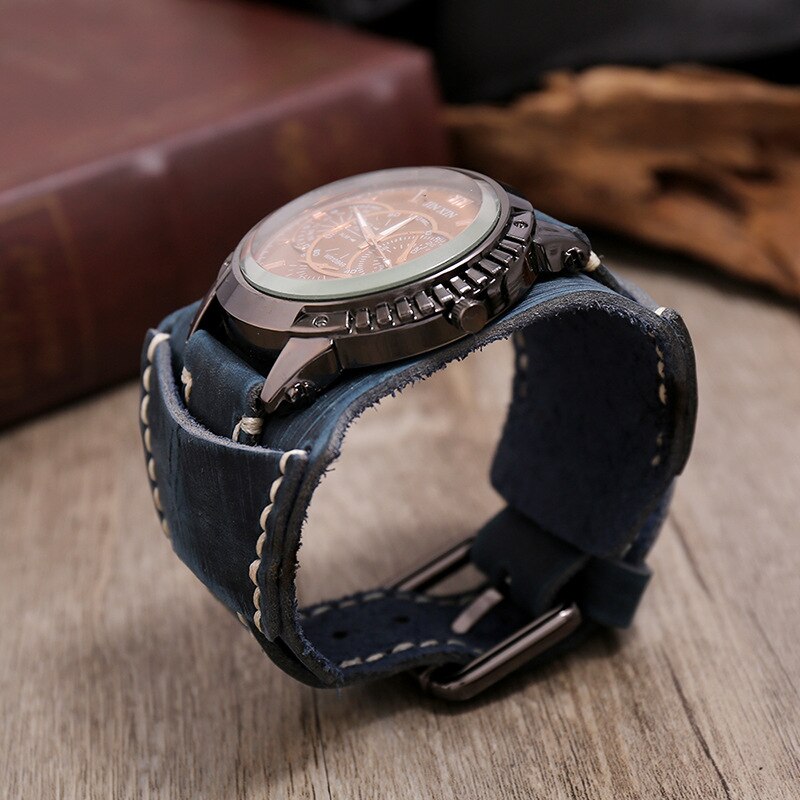 Relojes lujo hombres: cuarzo, dial grande, ver amplia, pulsera cuero, punk, deportiva, regalo.