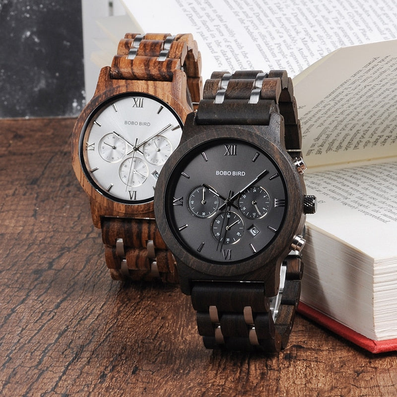 BOBO BIRD-Reloj de madera para hombre y mujer