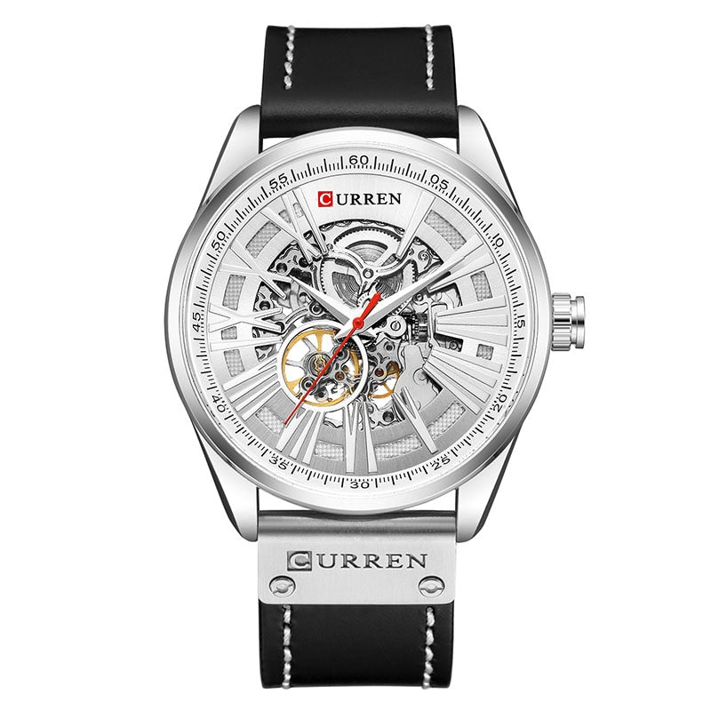 CURREN-reloj con mecanismo automático de Tourbillon para hombre, cronógrafo deportivo Masculino de cuero, con cuerda automática, nuevo