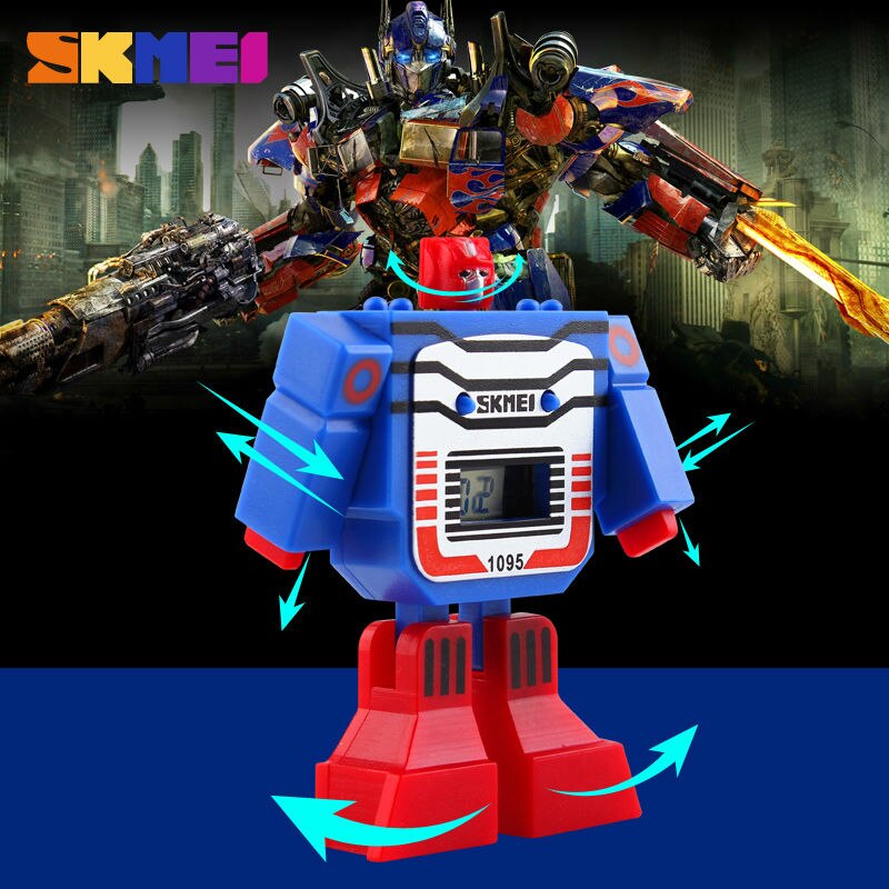 SKMEI para niños con diseño de caricaturas, LED y temática de robots transformables. Perfecto para los niños que les encantan los juguetes de transformación. Ideal para los pequeños entusiastas de los deportes. Modelo 1095 de la marca SKMEI.