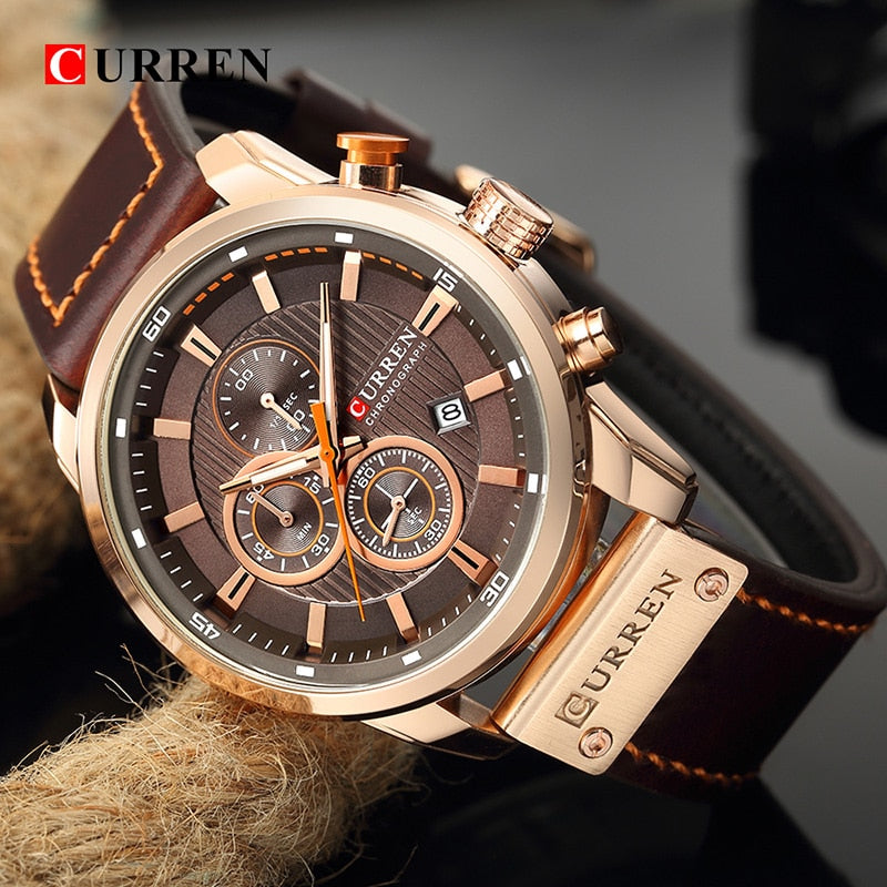 CURREN COLECCION "Reloj de Pulsera para Hombres, Marca de Lujo Top, Cronógrafo, Reloj Deportivo Militar, CURREN. Movimiento de Cuarzo. Estilo Deportivo. Resistente al Agua." con caja opcional.