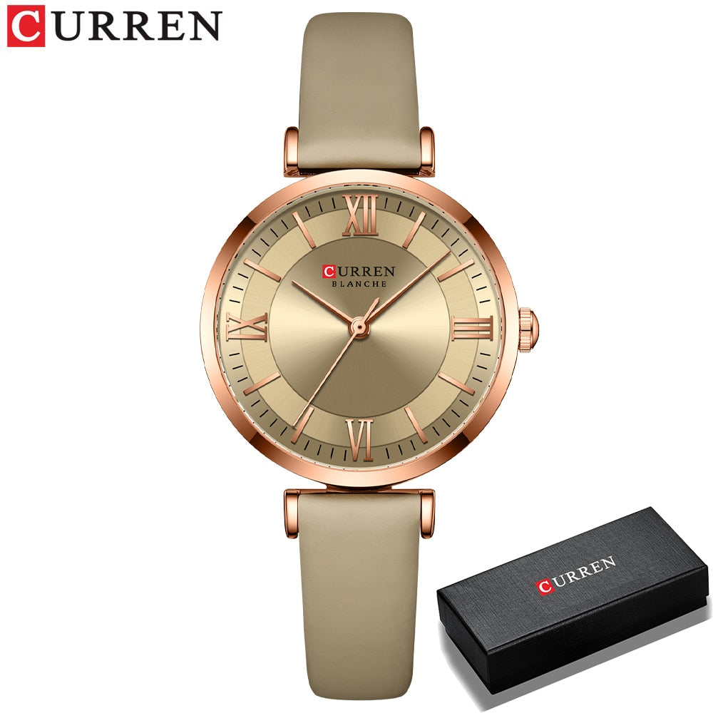 CURREN ⌚️🎁 - Un reloj de cuarzo y cuero femenino, clásico y de moda, con una caja ideal como regalo 🎀💝.