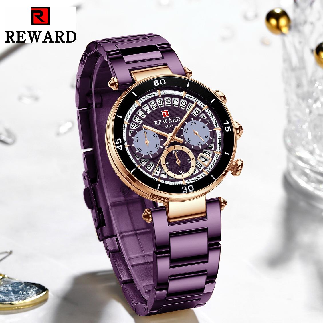 REWARD Reloj de pulsera de recompensa para mujer, cronógrafo con fecha de viaje a la moda, resistente al agua, informal, de cuarzo