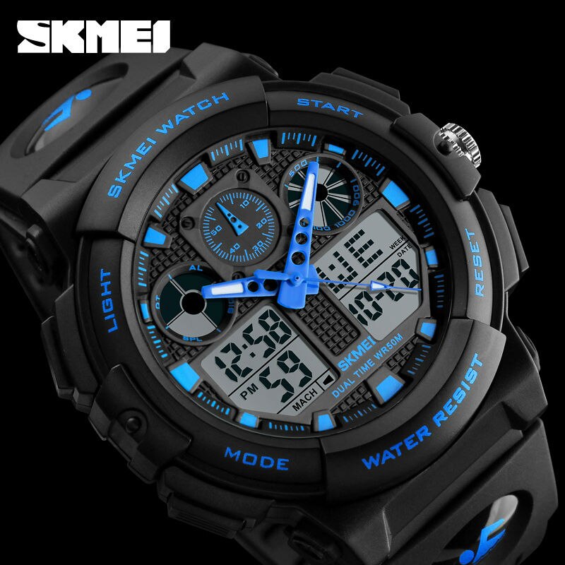 SKMEI Reloj digital con doble hora, cronógrafo, resistente al agua 50M y display de semana. ¡Un reloj de pulsera masculino y funcional! ⌚🏊♂️🔥