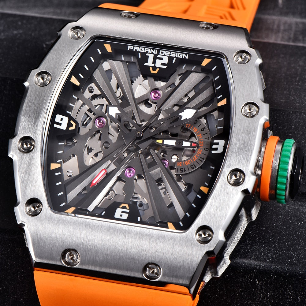 PAGANI DESIGN-Reloj de pulsera de cuarzo para hombre, cronógrafo de lujo con forma de barril, resistente al agua, con espejo de zafiro luminoso de silicona VH65, 2023