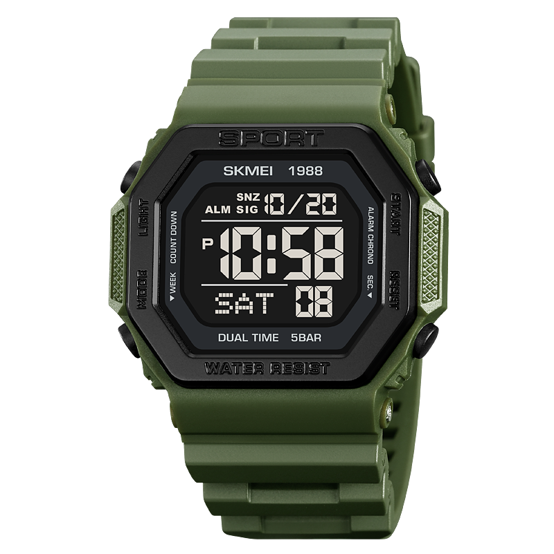 SKMEI Relojes deportivos digitales con luz trasera de moda para hombres, cronógrafo de cuenta atrás militar, resistente al agua 5Bar, reloj despertador.