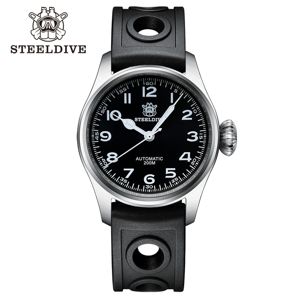 STEELDIVE ¡STEELDIVE SD1928M! Reloj mecánico automático con corona grande, movimiento NH35 y cristal de zafiro. Resistente al agua 200M y super luminoso. ⌚✈️💧