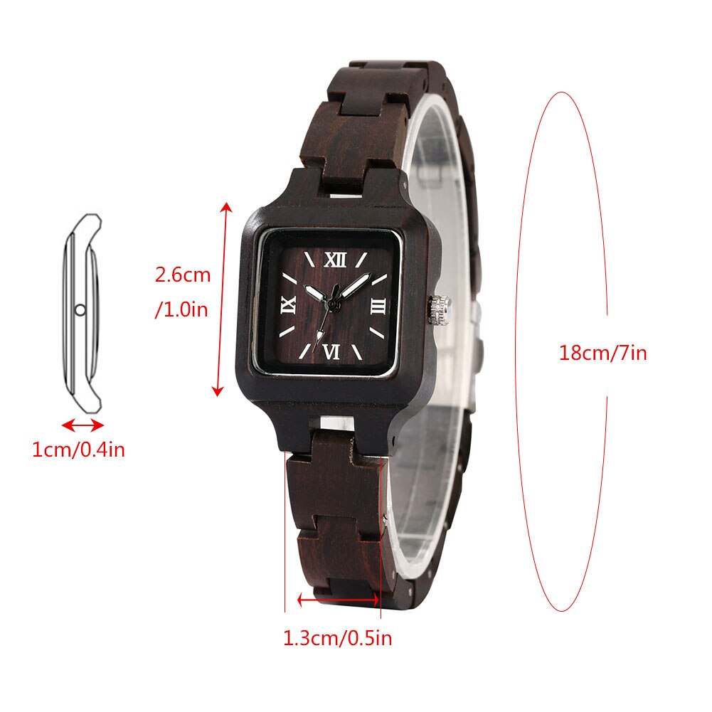 Elegantes relojes cuadrados de ébano para mujer con pulsera de madera vintage, cierre plegable y esfera con números romanos. Regalo perfecto para un estilo sofisticado. ✨🎁🕰️
