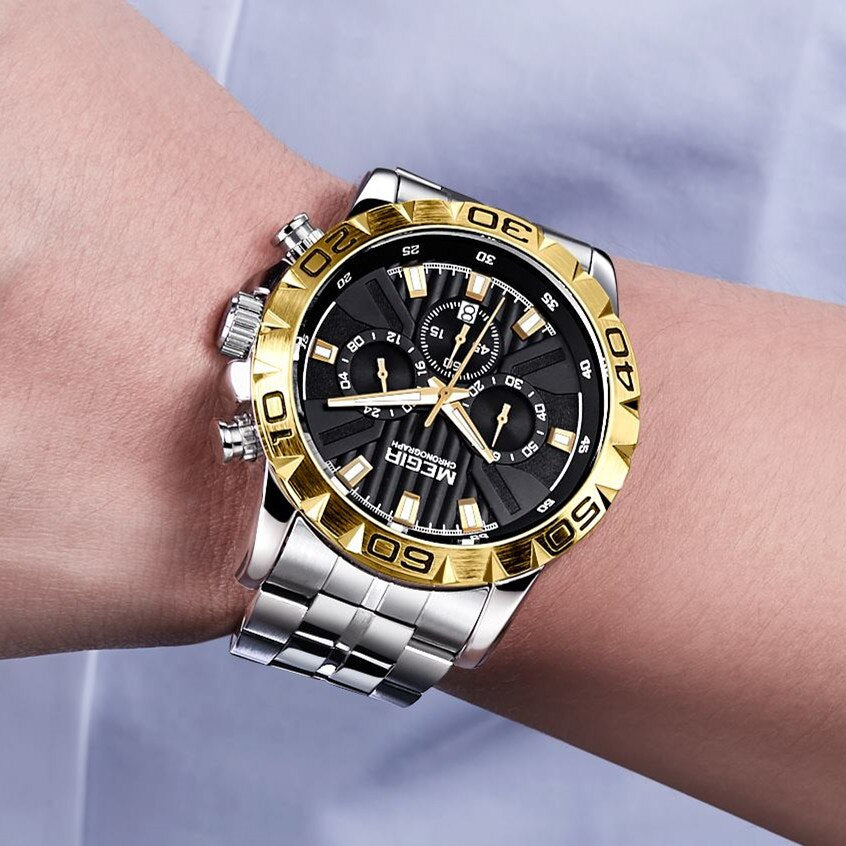 MEGIR-Reloj de pulsera de cuarzo para hombre, cronógrafo de negocios, informal, de lujo, con fecha, resistente al agua,
