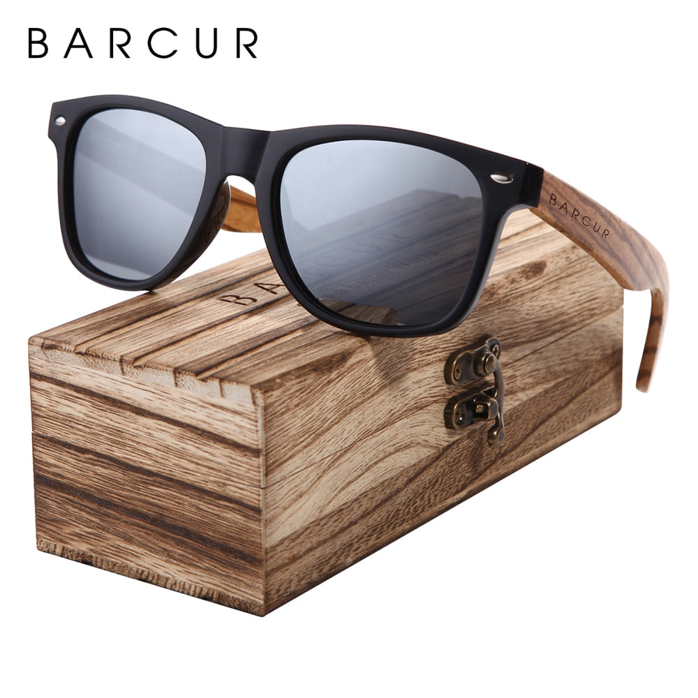 BARCUR  "Gafas de Sol Polarizadas de Madera de Zebra"! Hechas a mano con un elegante marco de madera vintage, ideales para los hombres que conducen. ¡Incluyen una caja para su cuidado! 🕶️🚘