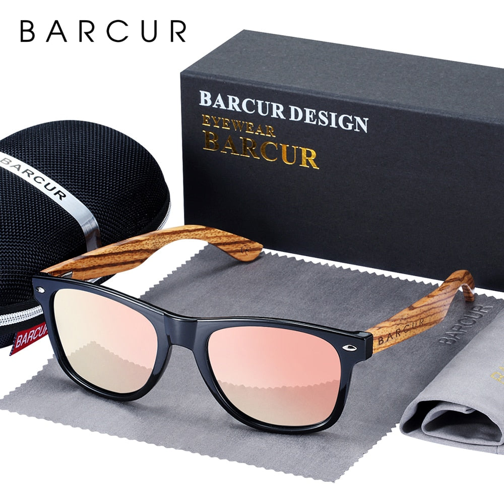 BARCUR  "Gafas de Sol Polarizadas de Madera de Zebra"! Hechas a mano con un elegante marco de madera vintage, ideales para los hombres que conducen. ¡Incluyen una caja para su cuidado! 🕶️🚘
