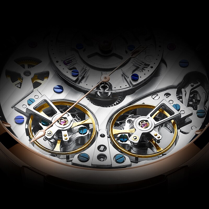 JINLERY-reloj mecánico automático para hombre, cronógrafo de pulsera de doble volante, de lujo, de cristal de zafiro, resistente al agua