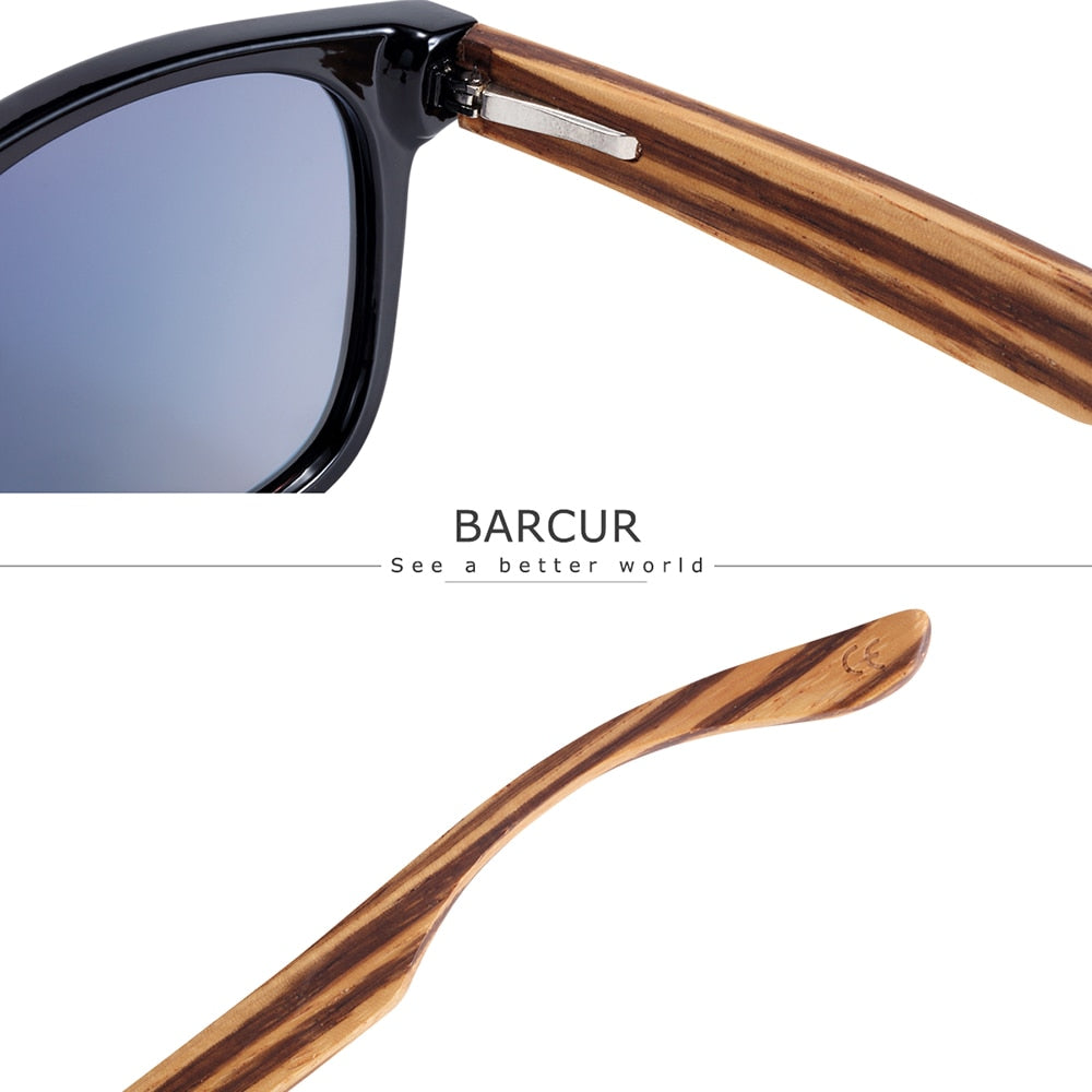 BARCUR  "Gafas de Sol Polarizadas de Madera de Zebra"! Hechas a mano con un elegante marco de madera vintage, ideales para los hombres que conducen. ¡Incluyen una caja para su cuidado! 🕶️🚘