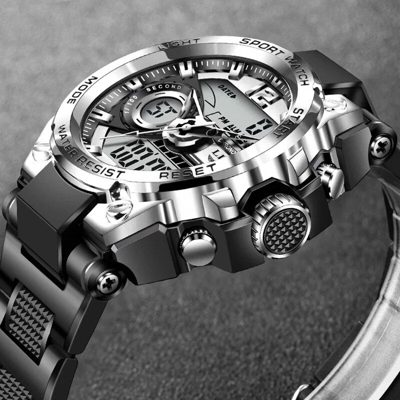 LIGE-reloj deportivo de cuarzo para hombre, cronógrafo Digital de buceo, creativo, resistente al agua, con alarma y pantalla Dual.