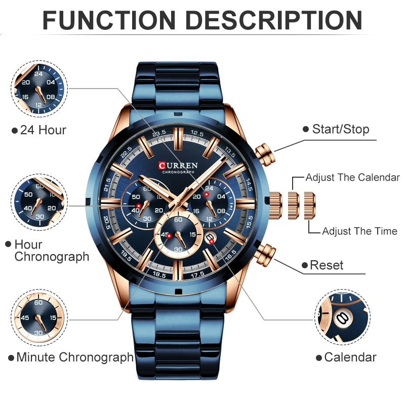 ⌚️ CURREN – Reloj CURREN para hombre, deportivo y elegante 💪💼. Movimiento de cuarzo, correa de acero inoxidable. Resistente al agua 💦 y con cronógrafo ⏱️. ¡Un complemento masculino imprescindible! 👔👨‍💼