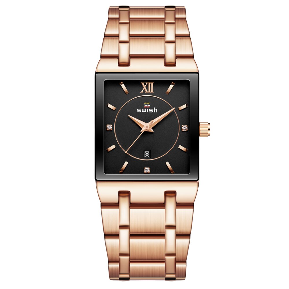 SWISH "Reloj de Pulsera de Lujo para Mujer, Elegante y Dorado. Moda de Reloj Cuadrado con Movimiento de Cuarzo. Reloj Femenino con Diamantes, de Marca Top de Lujo."