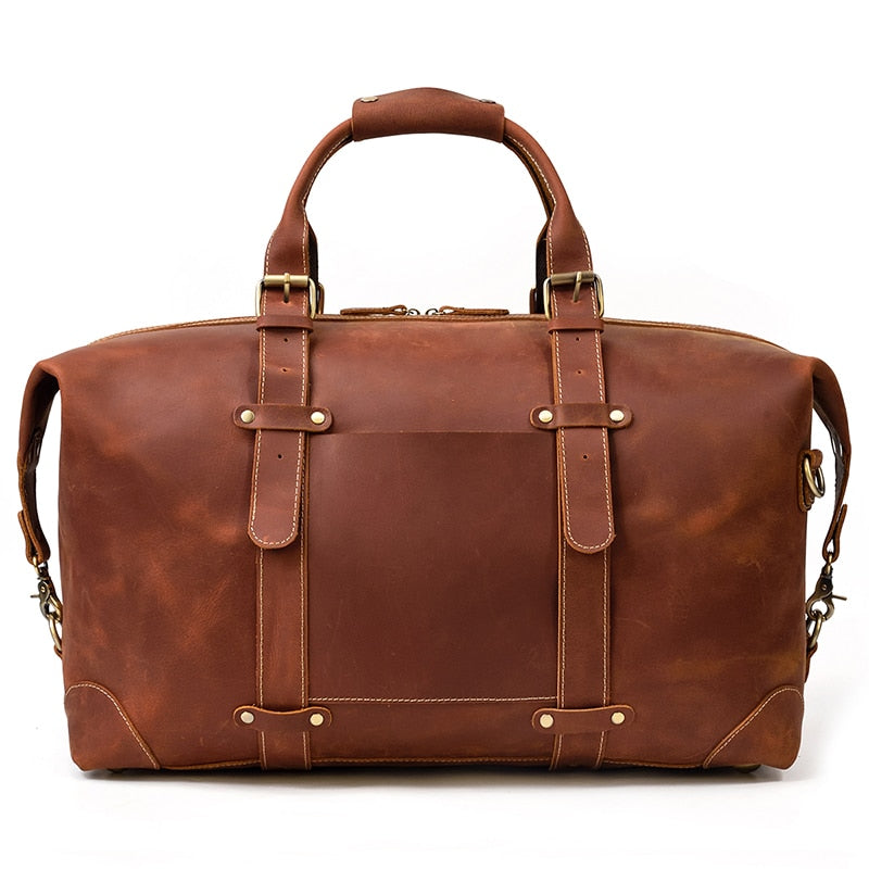 MAHEU-Bolso de viaje de cuero de vaca para hombre, bolsa grande de viaje con remaches, Crazy Horse, 100%