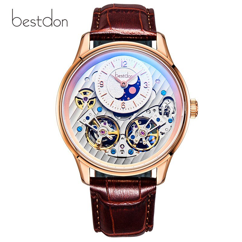 Bestdon-reloj con doble mecanismo Tourbillon para hombre, accesorio masculino de pulsera resistente al agua con mecanismo automático, complemento mecánico suizo de marca de lujo, 7164