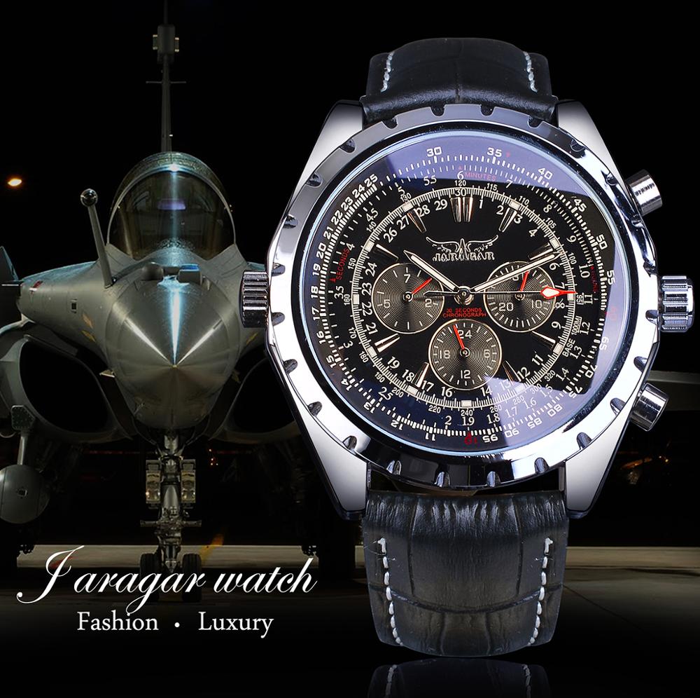 Jaragar Reloj Mecánico Automático con Calendario Deportivo Diseño de Piloto Reloj de Pulsera para Hombres Marca de Lujo Top Moda Cuero Masculino 👨‍✈️