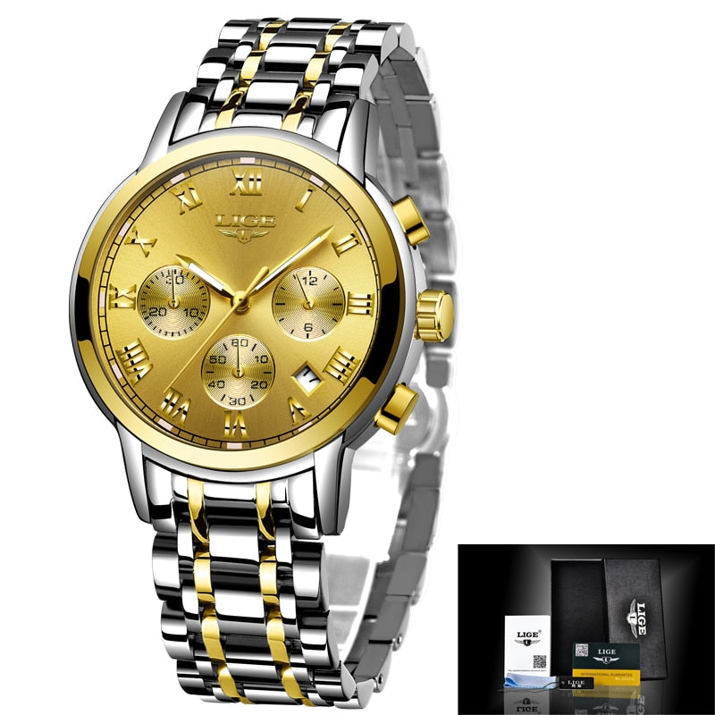 LIGE Relojes de pulsera de acero para mujer accesorio de lujo de marca superior creativo de cuarzo