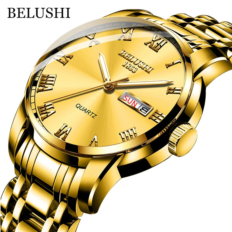 BELUSHI-Reloj de pulsera de cuarzo deportivo para hombre, cronógrafo de acero inoxidable con fecha, luminoso, resistente al agua, de lujo
