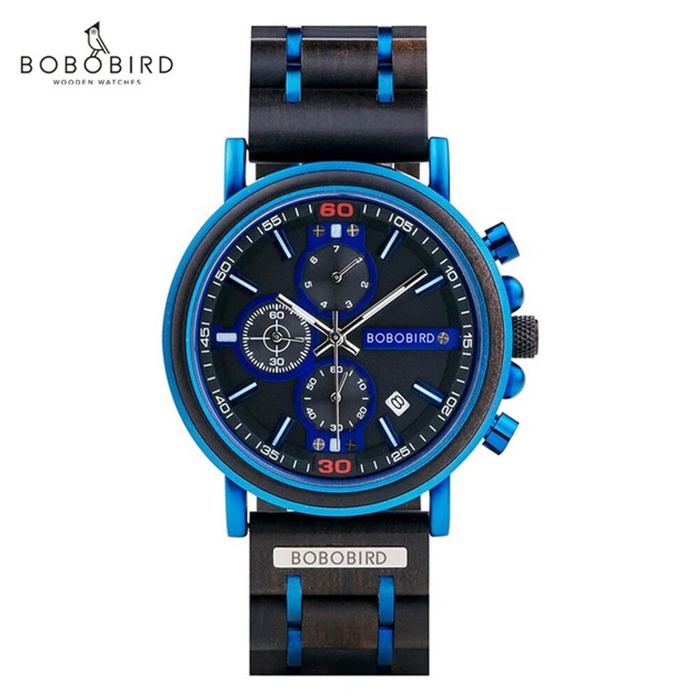 Bobo Bird-🌳reloj de cuarzo para hombre, cronógrafo de pulsera luminoso,