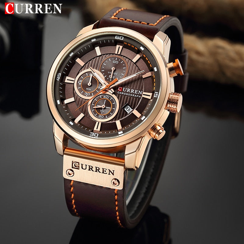 CURREN COLECCION "Reloj de Pulsera para Hombres, Marca de Lujo Top, Cronógrafo, Reloj Deportivo Militar, CURREN. Movimiento de Cuarzo. Estilo Deportivo. Resistente al Agua." con caja opcional.