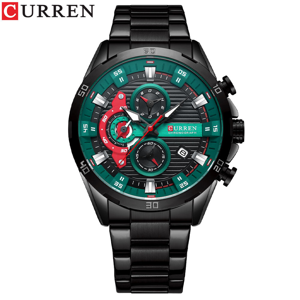CURREN Sport Watch para hombre, cronógrafo cuarzo, agua resistente, lujo, acero inoxidable, luminoso.