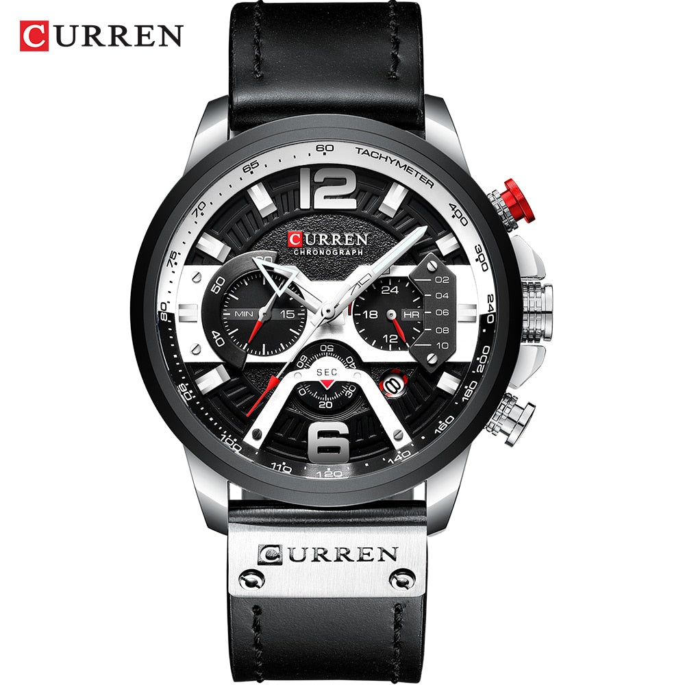 CURREN-relojes para hombre, con estilo informal y militar de lujo, cuenta con un cronógrafo de moda con correa de cuero. Con Caja ideal para regalar.