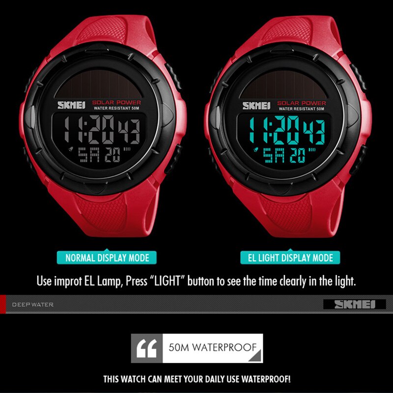 SKMEI Reloj deportivo para hombres SKMEI con energía solar, resistente al agua y con pantalla digital LED. Reloj de lujo de marca electrónica para hombres. Relogio Masculino.