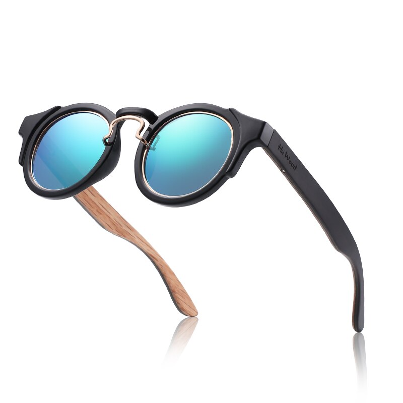 Hu Wood-gafas de sol redondas Steampunk para hombre y mujer, lentes de moda de diseñador de marca, montura Retro, gafas de sol Vintage, alta calidad, UV 400