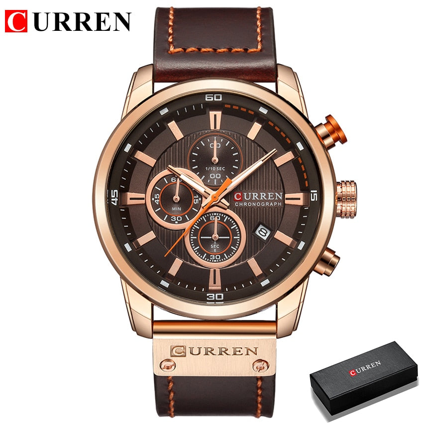 CURREN COLECCION "Reloj de Pulsera para Hombres, Marca de Lujo Top, Cronógrafo, Reloj Deportivo Militar, CURREN. Movimiento de Cuarzo. Estilo Deportivo. Resistente al Agua." con caja opcional.