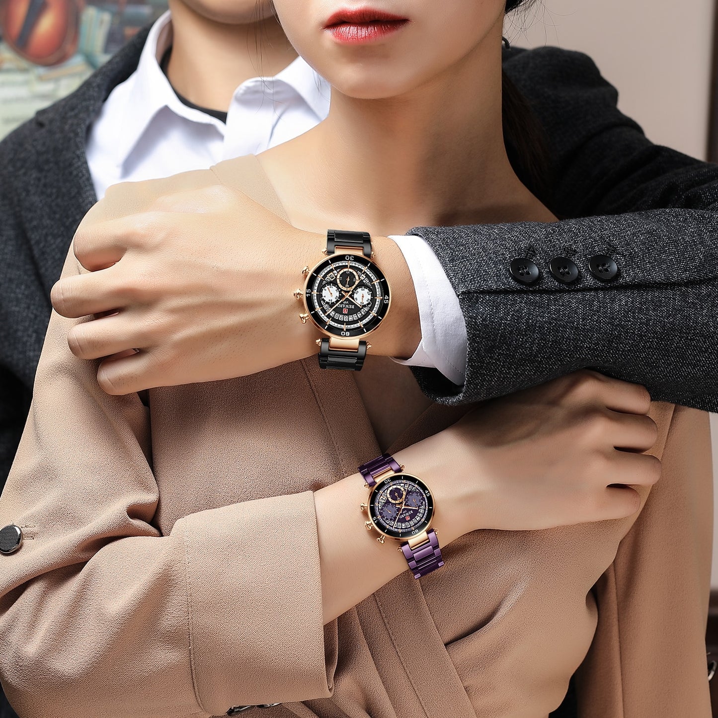 REWARD Reloj de pulsera de recompensa para mujer, cronógrafo con fecha de viaje a la moda, resistente al agua, informal, de cuarzo