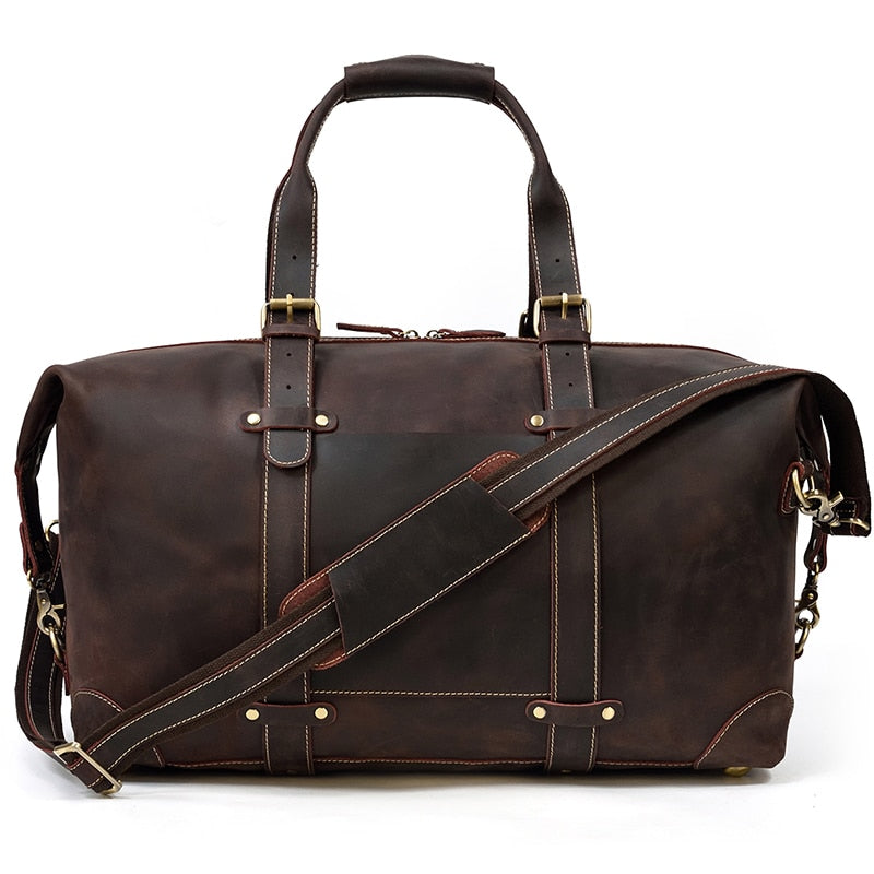 MAHEU-Bolso de viaje de cuero de vaca para hombre, bolsa grande de viaje con remaches, Crazy Horse, 100%