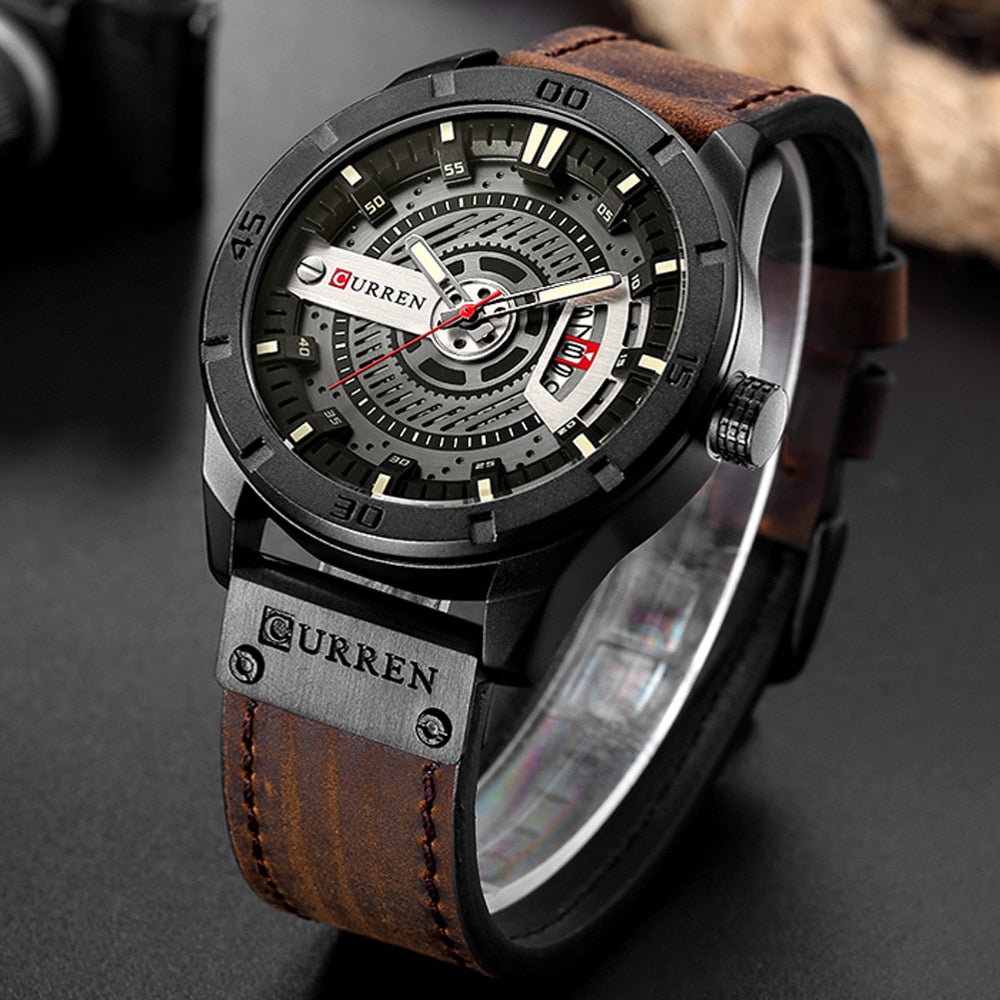 CURREN hombres relojes deportivos militares cuero. CAJA DE REGALO.