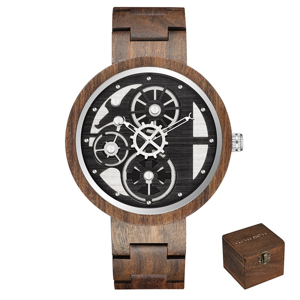 🕰️⌚️🎁 Reloj De Madera Wanlut para hombre, un impresionante cronógrafo De cuarzo con correa De Madera sólida. Su diseño creativo incorpora una única rueda De engranaje, que agrega un toque de ingenio y estilo a tu muñeca.