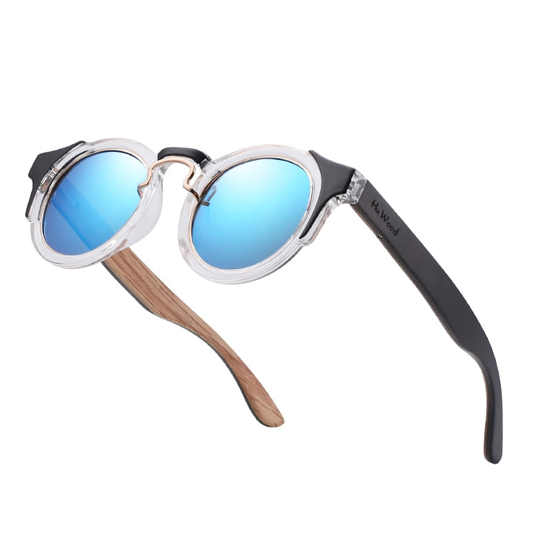 Hu Wood-gafas de sol redondas Steampunk para hombre y mujer, lentes de moda de diseñador de marca, montura Retro, gafas de sol Vintage, alta calidad, UV 400