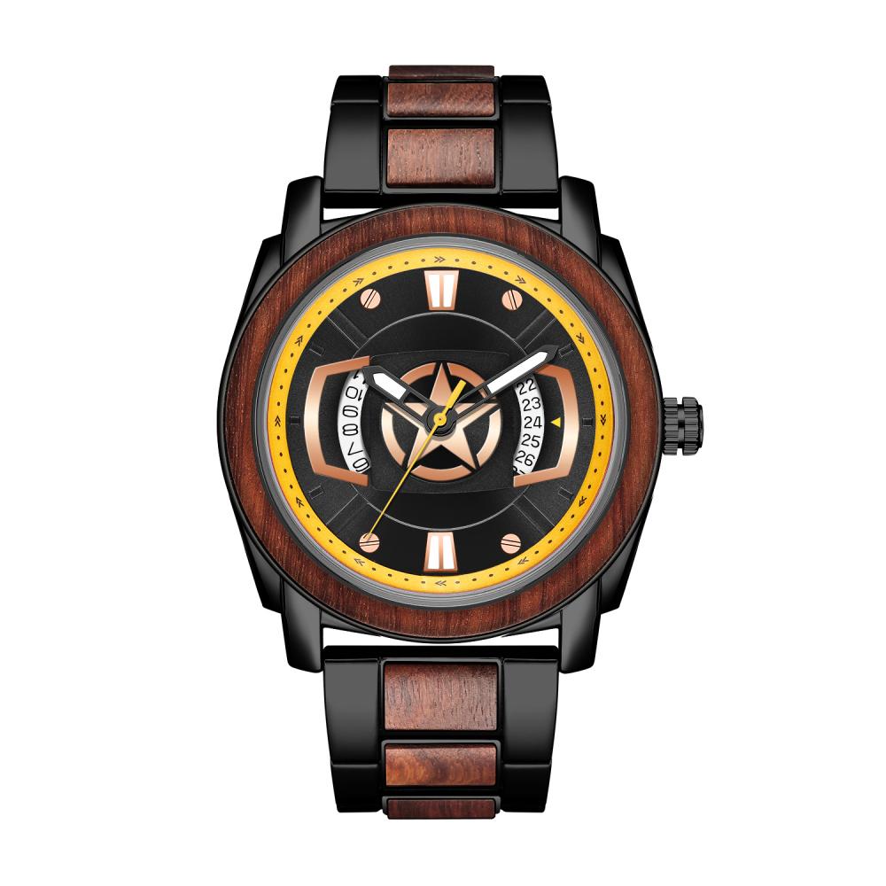Reloj de pulsera de madera de sándalo para hombre, cronógrafo de cuarzo con calendario y fecha, correa de madera Real completa, multifunción