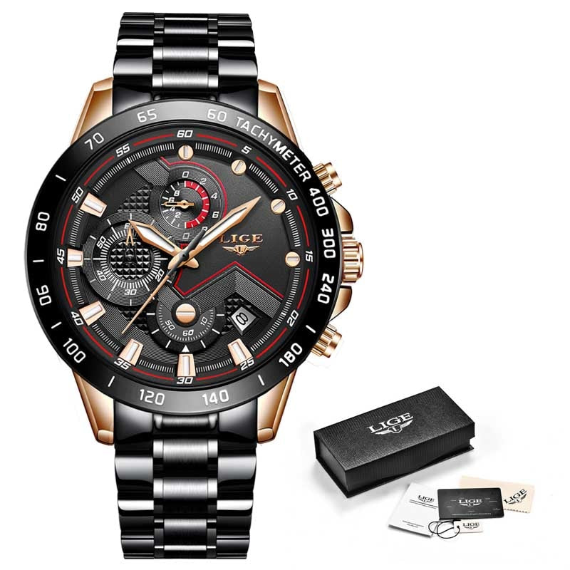 LIGE - 🕰️⌚💪 Reloj deportivo de lujo para hombres 💙💣👨  Cronógrafo de cuarzo y acero inoxidable ⏱️🔧💎  Color azul, estilo militar, a la moda 💙🎖️👨‍✈️  Resistente al agua 💧💦🌊
