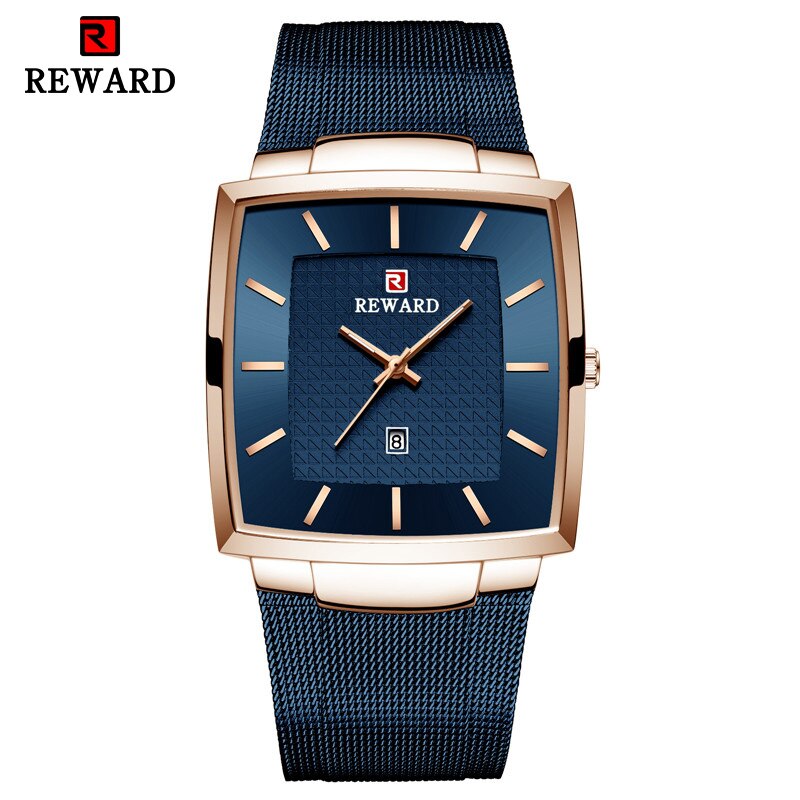 REWARD Reloj de Hombre de Marca Superior 👔 Negocio Relogio Masculino ⌚ Cuadrado de Cuarzo Reloj de Hombre 👨 Pulsera de Acero Completo 💦 Resistente al Agua. Con caja de regalo