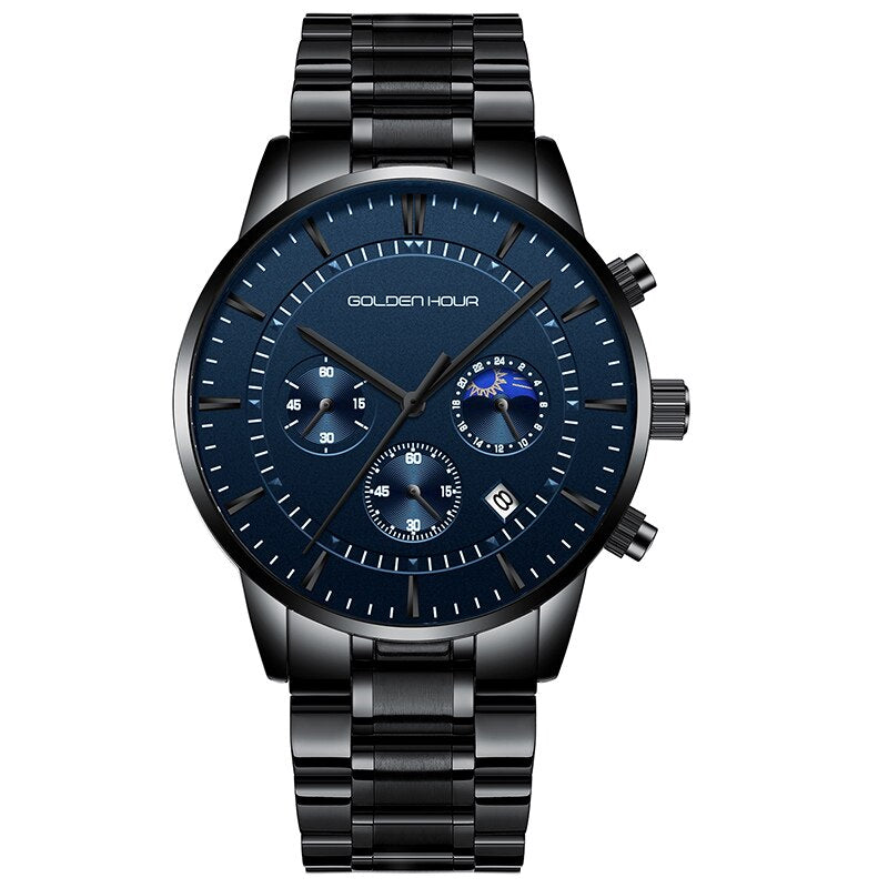 GOLDENHOUR-Reloj deportivo, cronógrafo cuarzo, de lujo, moda, cuero, resistente al agua