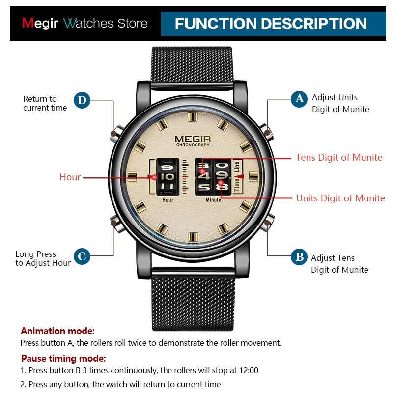 MEGIR reloj analgico de acero inoxidable para hombre