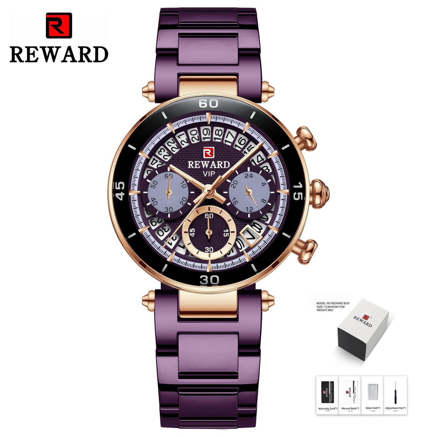 REWARD Reloj de pulsera de recompensa para mujer, cronógrafo con fecha de viaje a la moda, resistente al agua, informal, de cuarzo