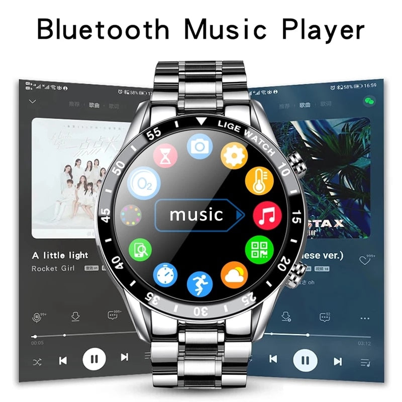 LIGE-reloj inteligente con pantalla táctil para hombre, accesorio de pulsera de acero resistente al agua con seguimiento de actividad deportiva, Bluetooth, llamadas, caja, 2023