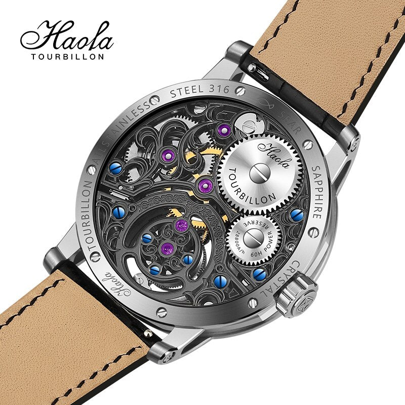 Haofa-reloj mecánico con movimiento Tourbillon para hombre, accesorio masculino de pulsera con mecanismo de Tourbillon y zafiro, complemento de lujo con diseño de Moonphasse