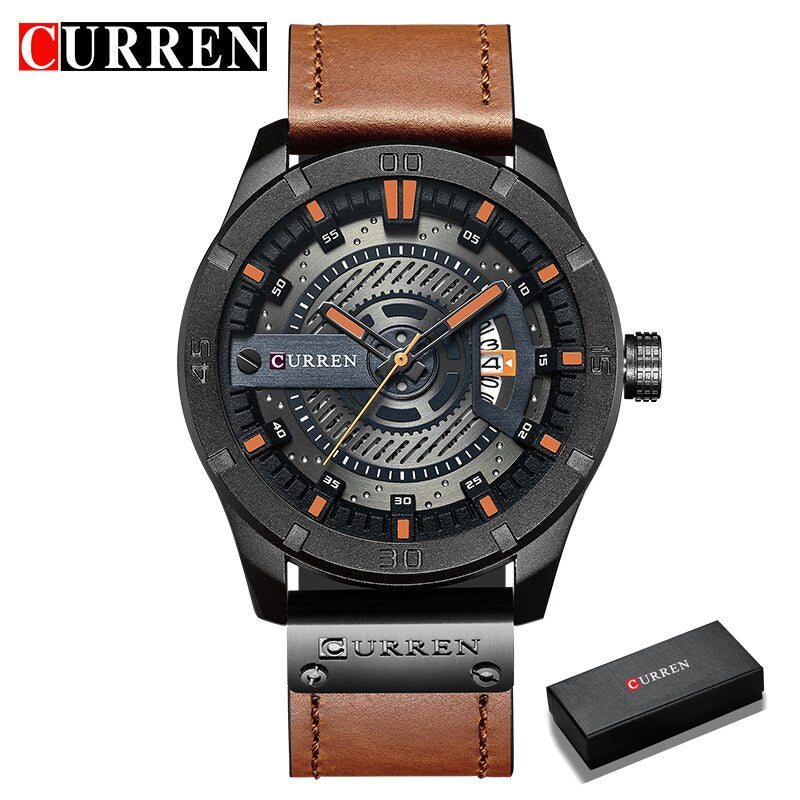 CURREN hombres relojes deportivos militares cuero. CAJA DE REGALO.