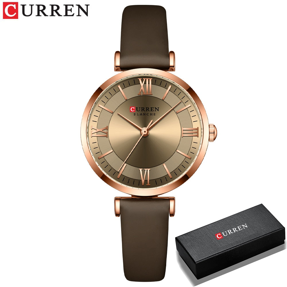 CURREN ⌚️🎁 - Un reloj de cuarzo y cuero femenino, clásico y de moda, con una caja ideal como regalo 🎀💝.