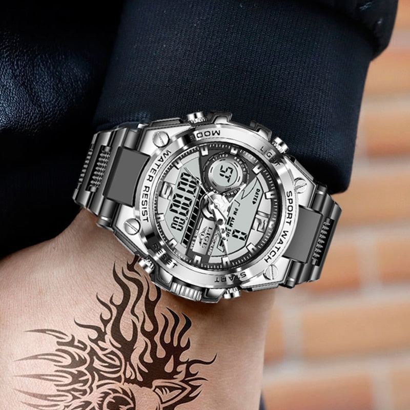 LIGE-reloj deportivo de cuarzo para hombre, cronógrafo Digital de buceo, creativo, resistente al agua, con alarma y pantalla Dual.