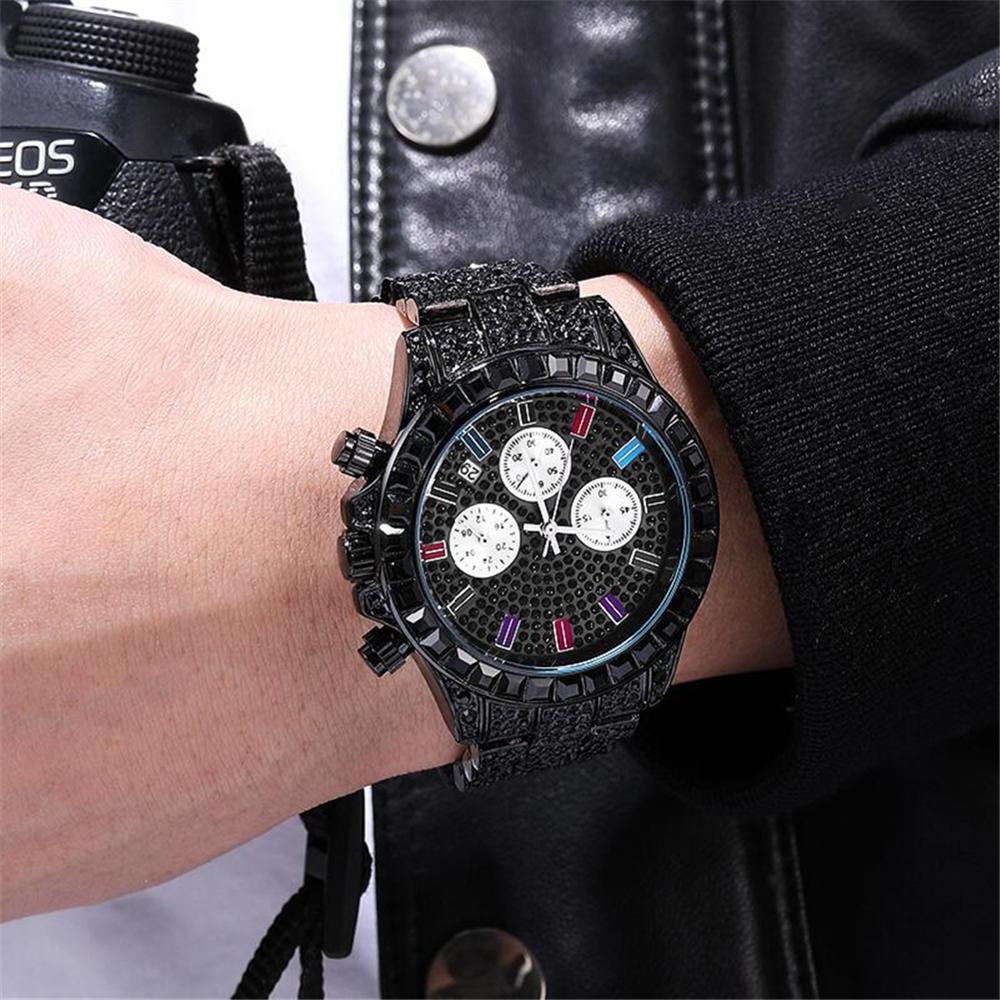 Reloj de cuarzo cuadrado para hombre, cronógrafo de lujo, resistente al agua, con diamantes de colores